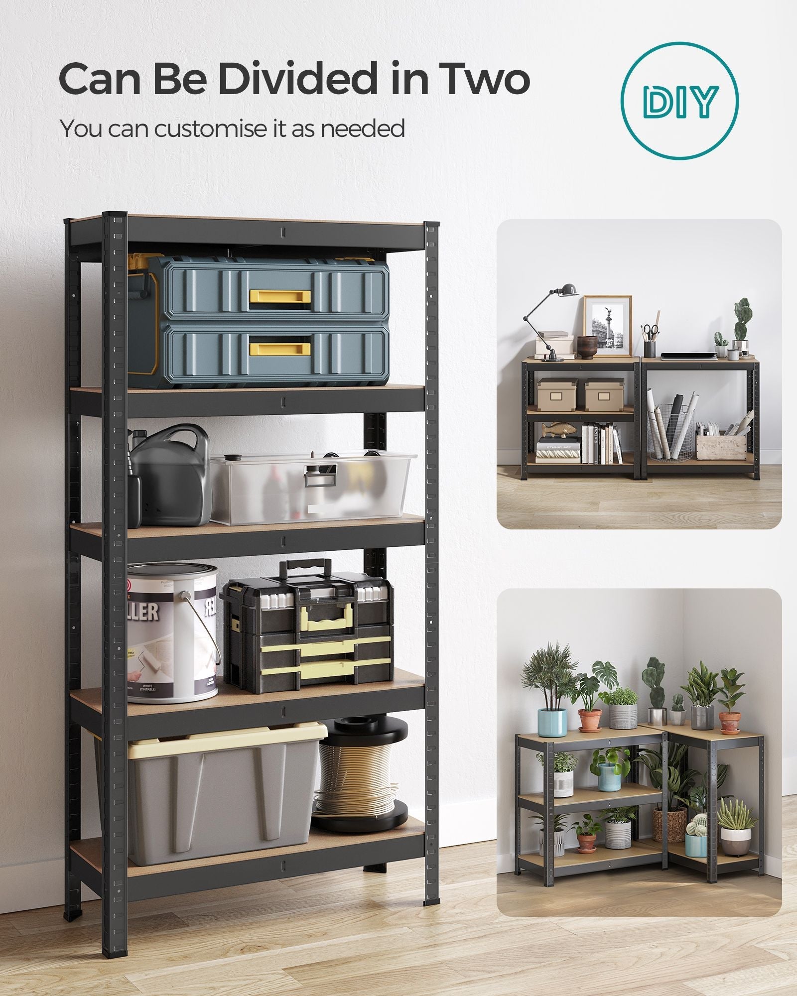 Set of 2 Shelving Units – Reinforced Steel – Silver – 5-Tier Adjustable Shelves