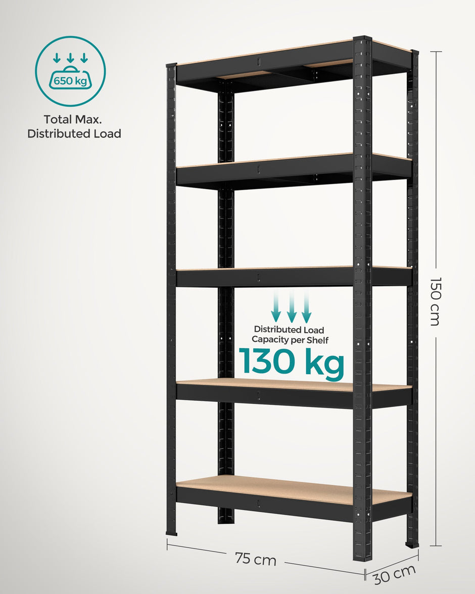 Set of 2 Shelving Units – Reinforced Steel – Silver – 5-Tier Adjustable Shelves