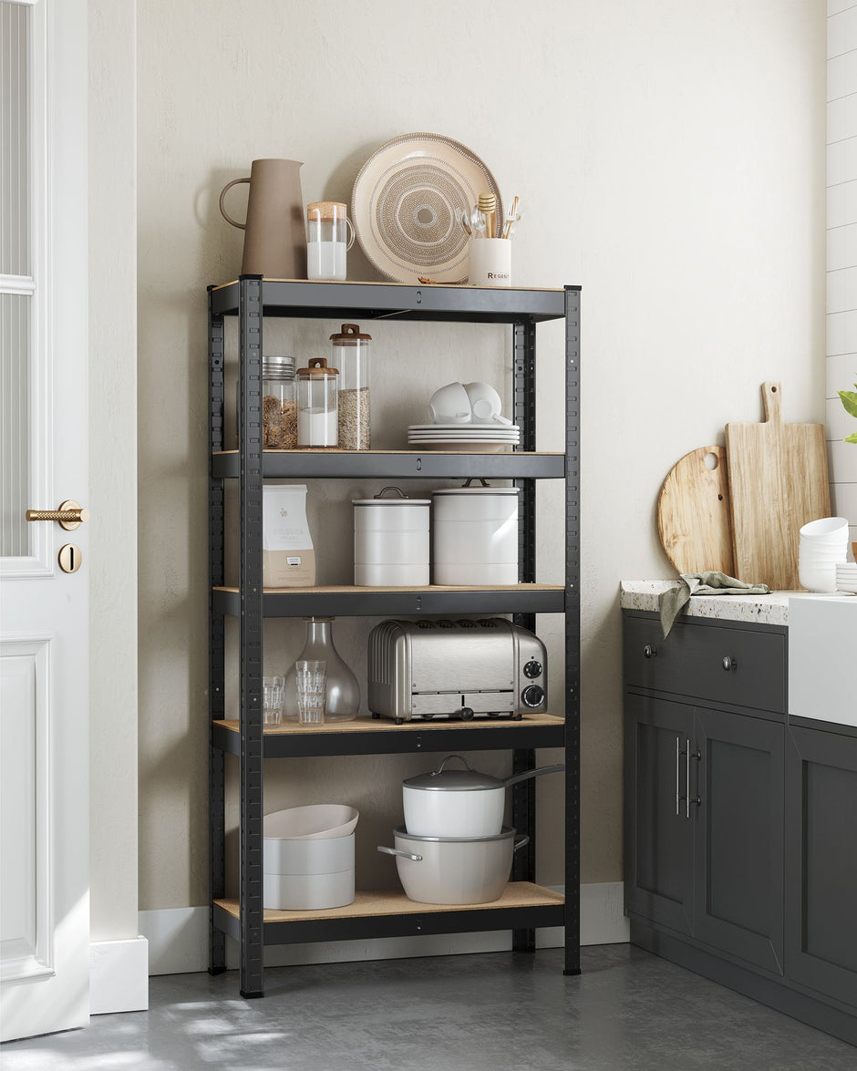 Set of 2 Shelving Units – Reinforced Steel – Silver – 5-Tier Adjustable Shelves