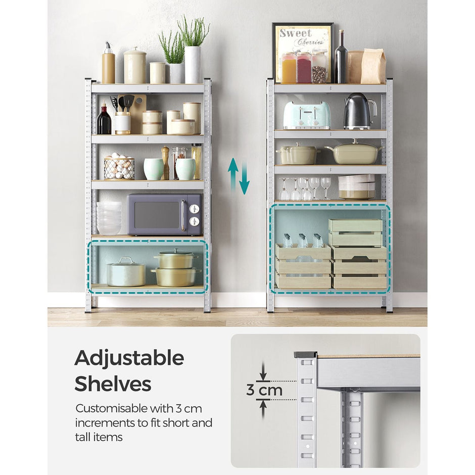 5-Tier Shelving Unit – Reinforced Steel – Silver – 875 kg Capacity