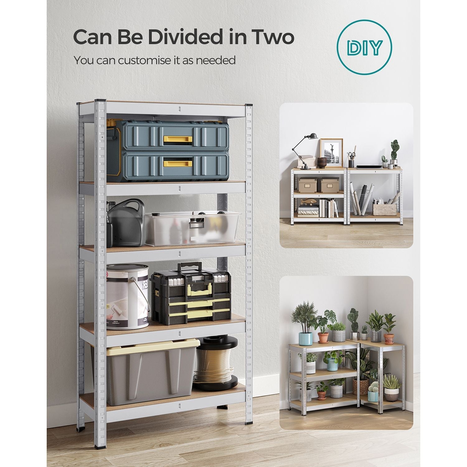 5-Tier Shelving Unit – Reinforced Steel – Silver – 875 kg Capacity