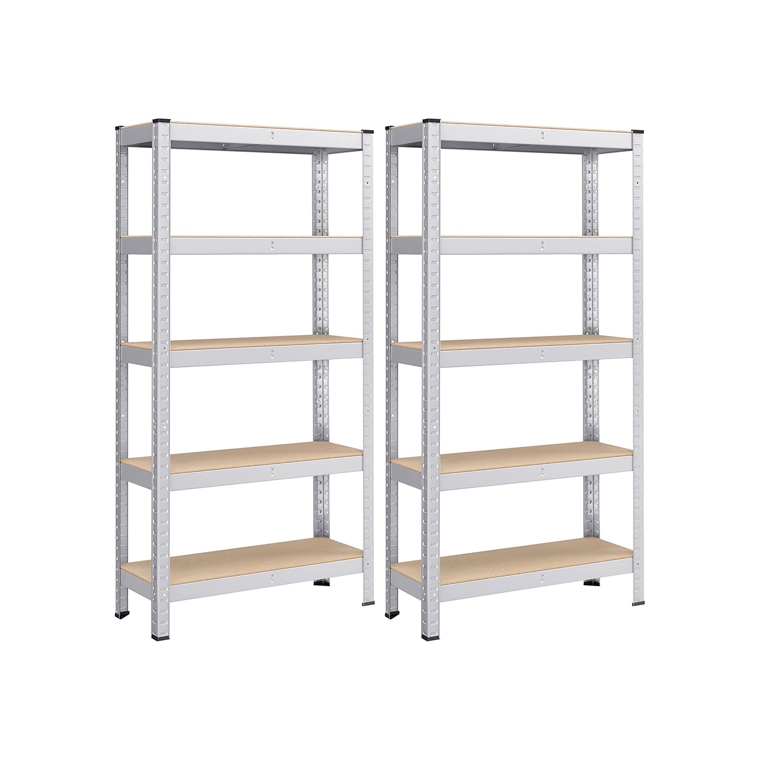 5-Tier Shelving Unit – Reinforced Steel – Silver – Adjustable Shelves, Set of 2, Max. Load 875 kg