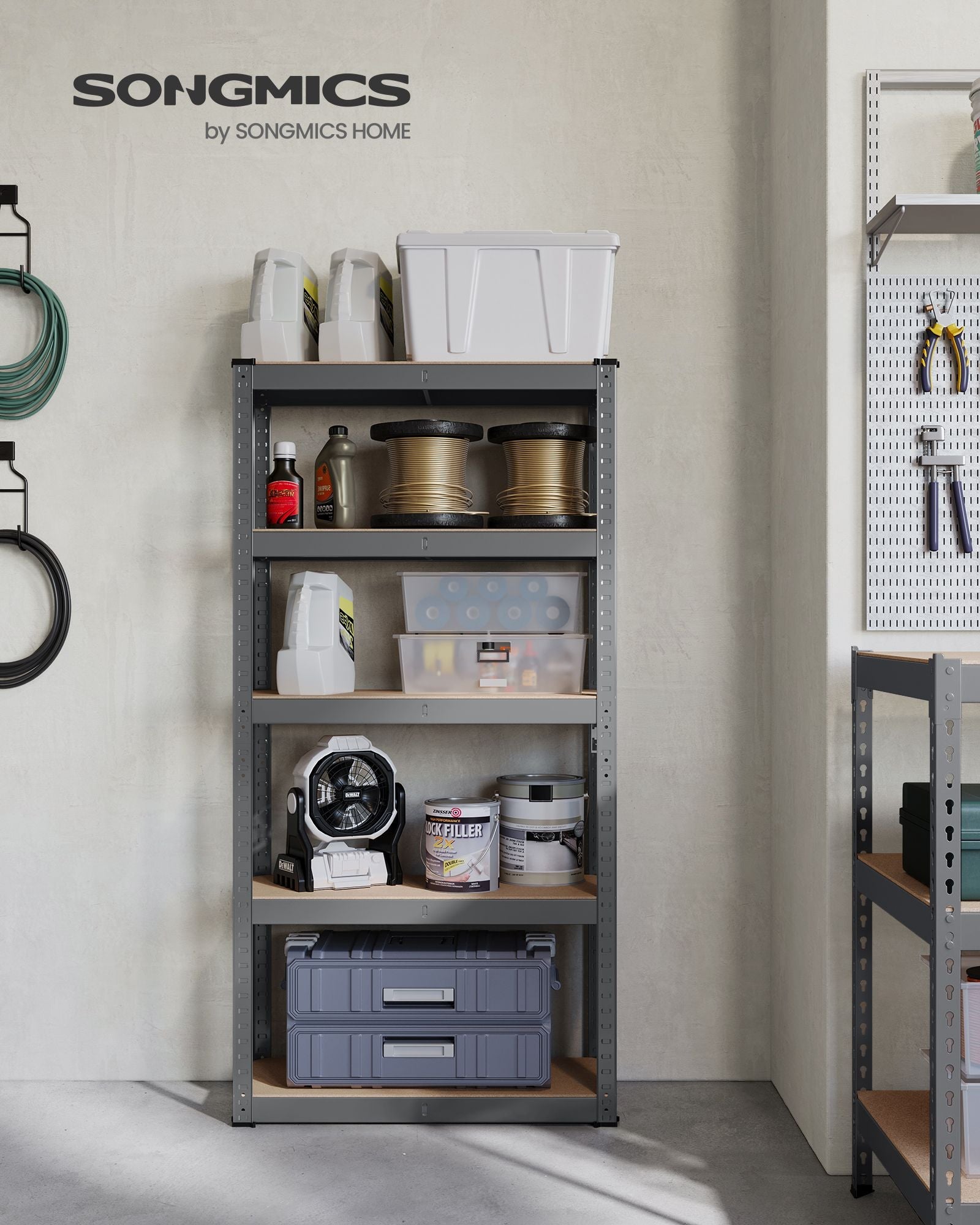 5-Tier Steel Shelving Unit – Reinforced Steel – Slate Grey – Adjustable Shelves, Max Load 875 kg