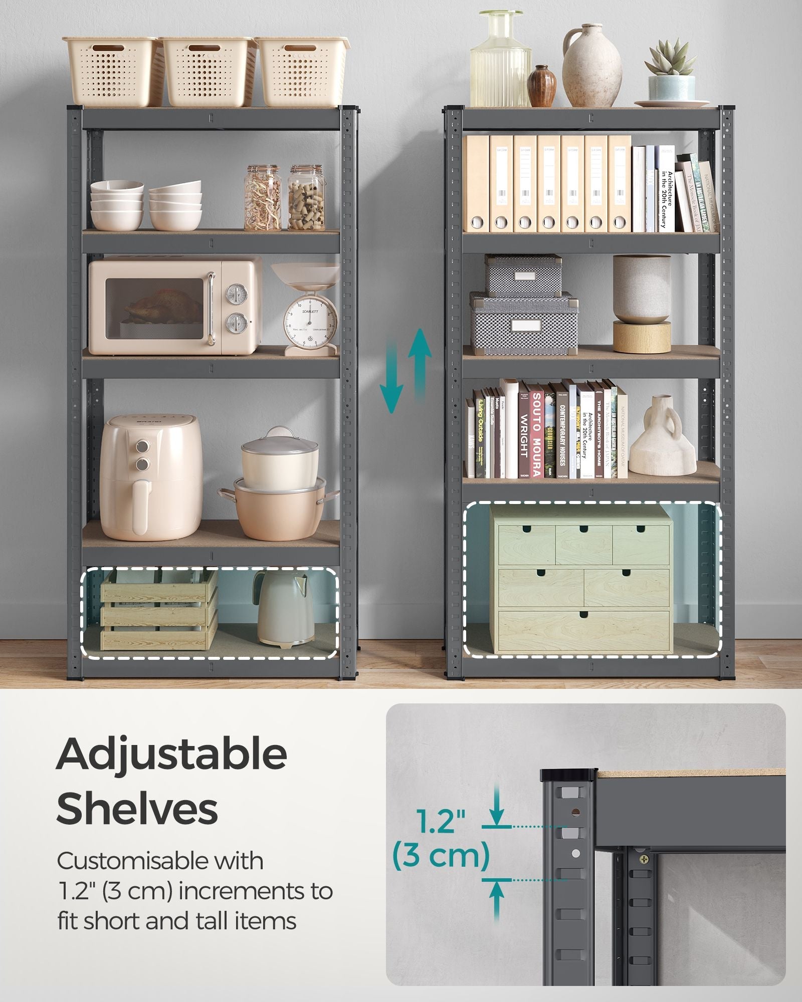 5-Tier Steel Shelving Unit – Reinforced Steel – Slate Grey – Adjustable Shelves, Max Load 875 kg