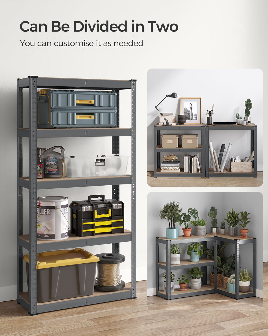 5-Tier Steel Shelving Unit – Reinforced Steel – Slate Grey – Adjustable Shelves, Max Load 875 kg
