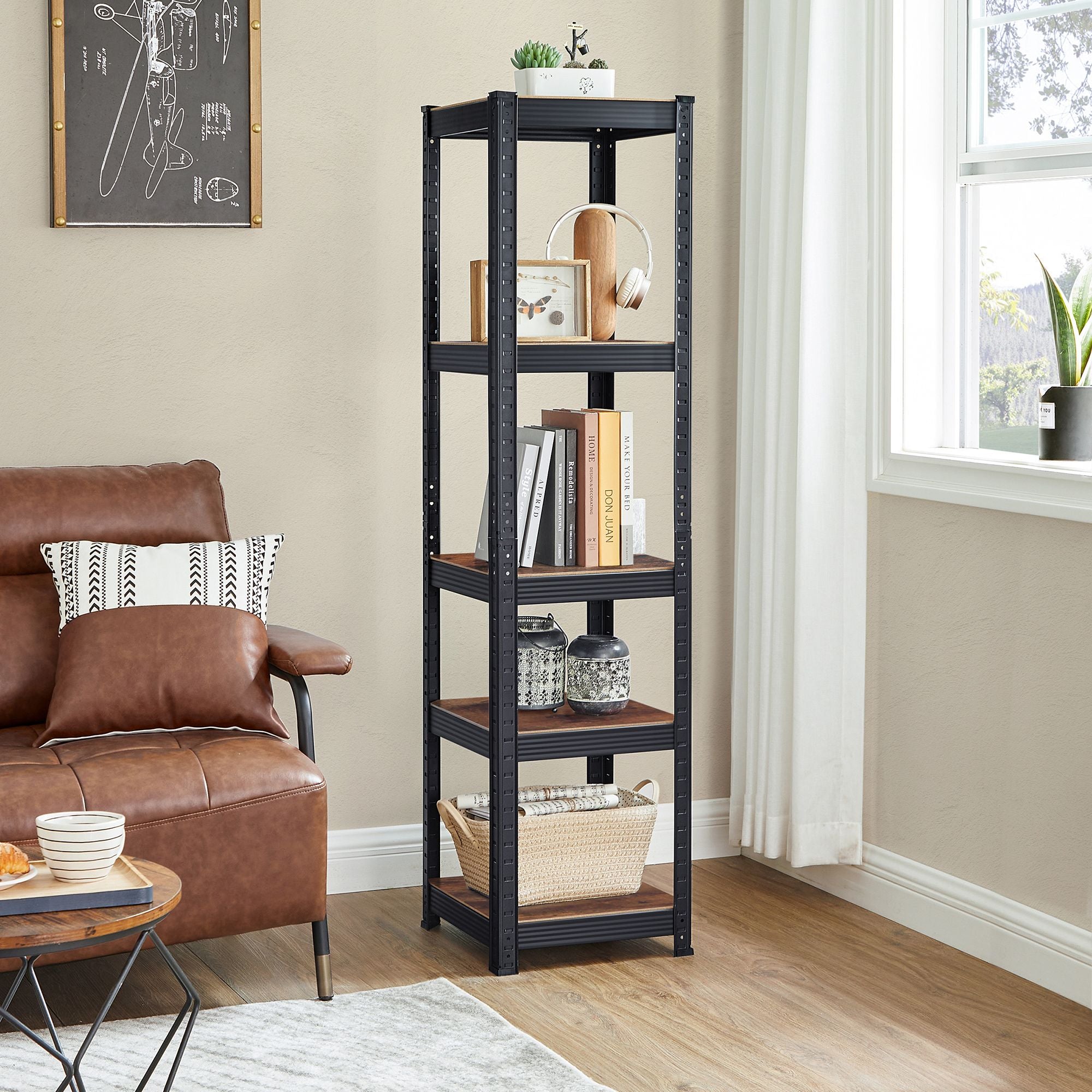 5-Tier Shelving Unit – Steel – Rustic Brown and Black – 400 kg Load Capacity