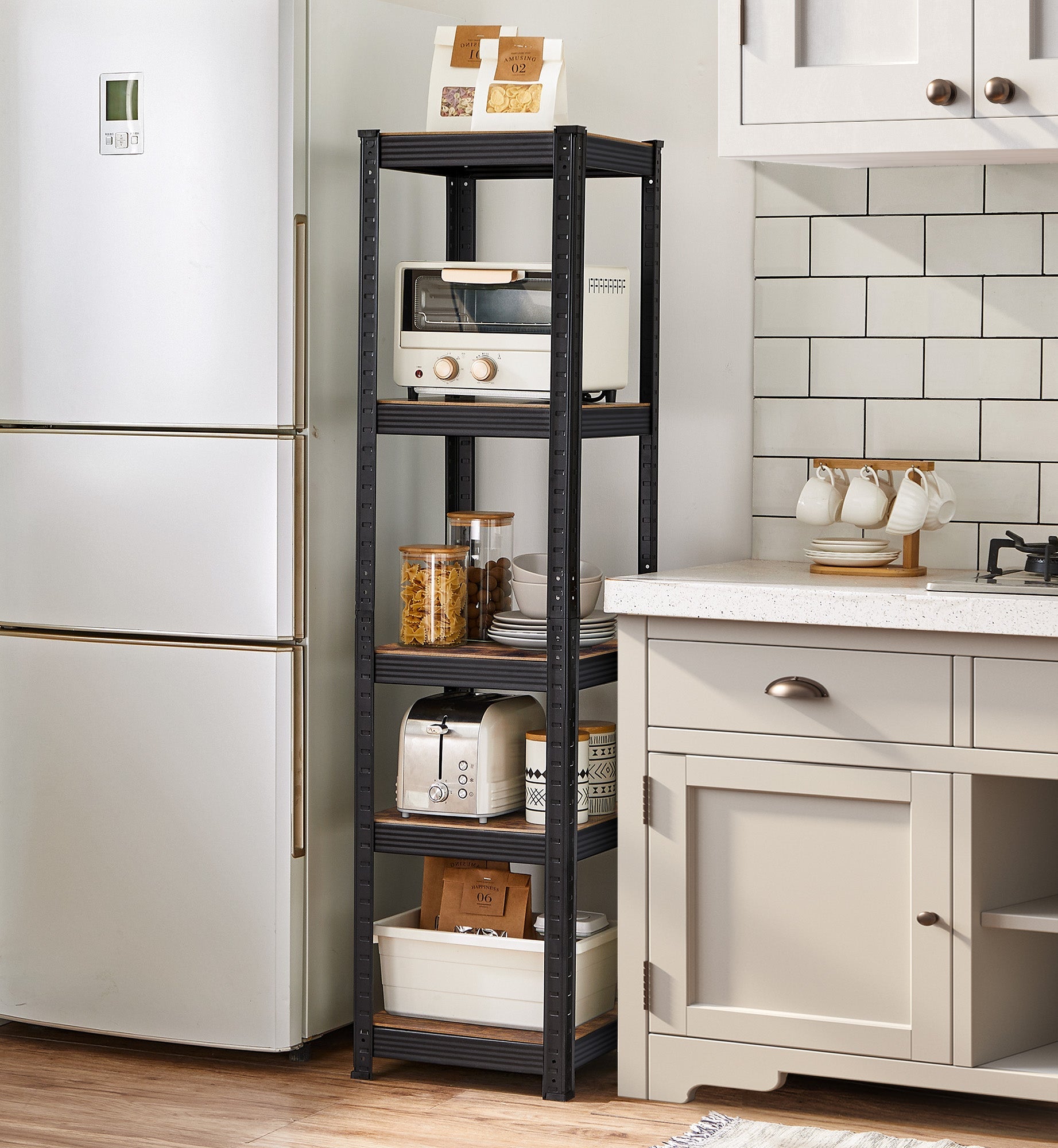 5-Tier Shelving Unit – Steel – Rustic Brown and Black – 400 kg Load Capacity
