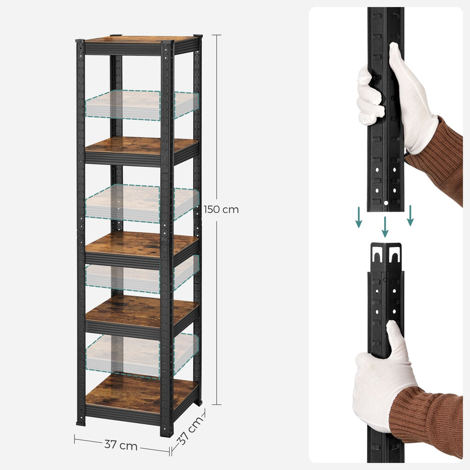 5-Tier Shelving Unit – Steel – Rustic Brown and Black – 400 kg Load Capacity