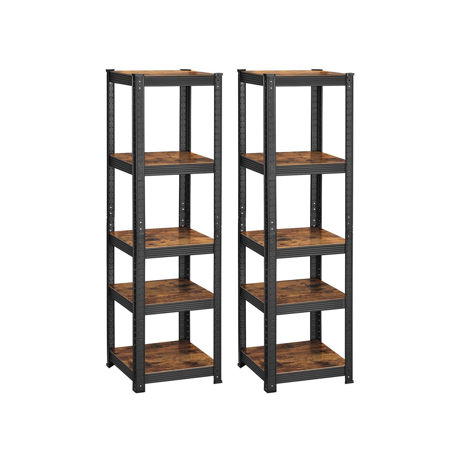 Set of 2 Industrial Shelving Units – Particle Board and Metal – Rustic Brown and Black – Adjustable Storage with 400 kg Load Capacity