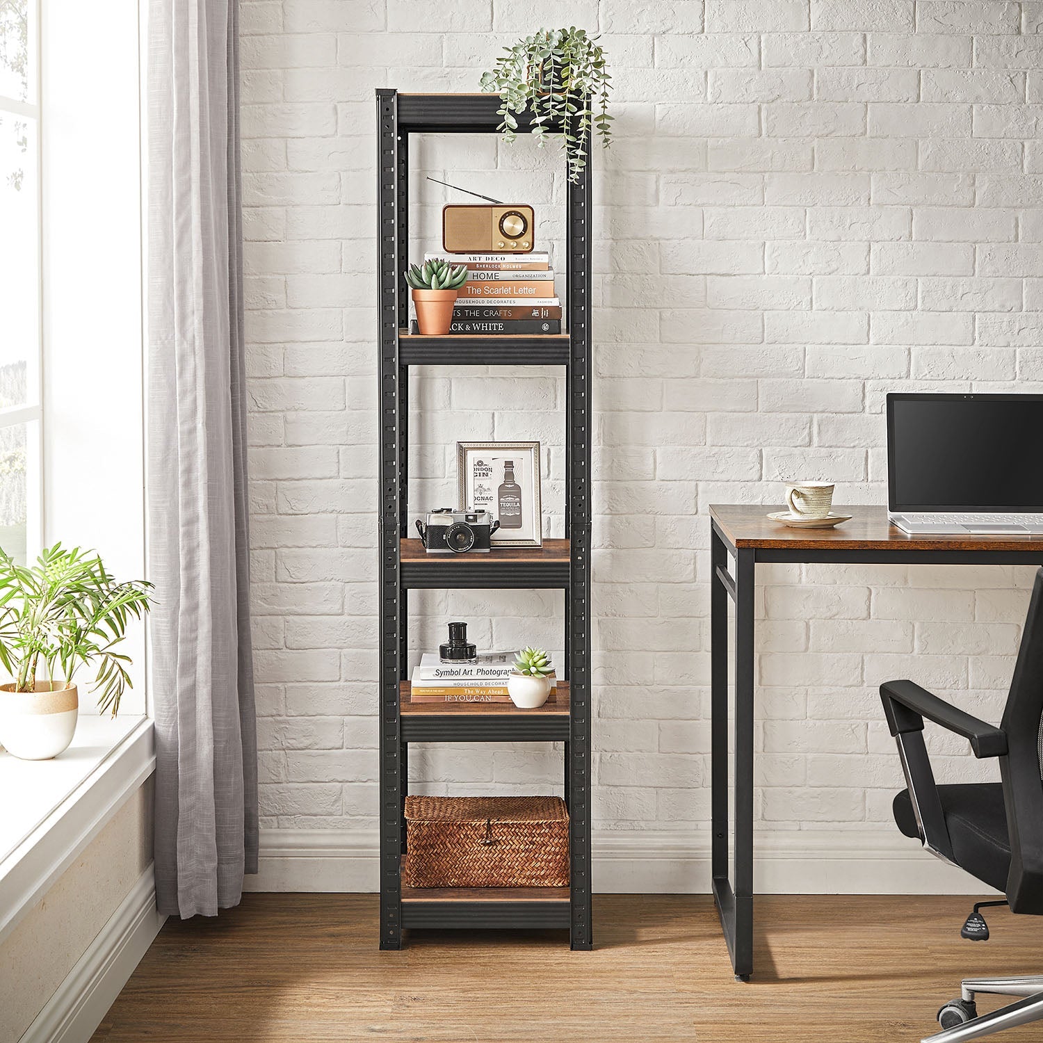 Set of 2 Industrial Shelving Units – Particle Board and Metal – Rustic Brown and Black – Adjustable Storage with 400 kg Load Capacity