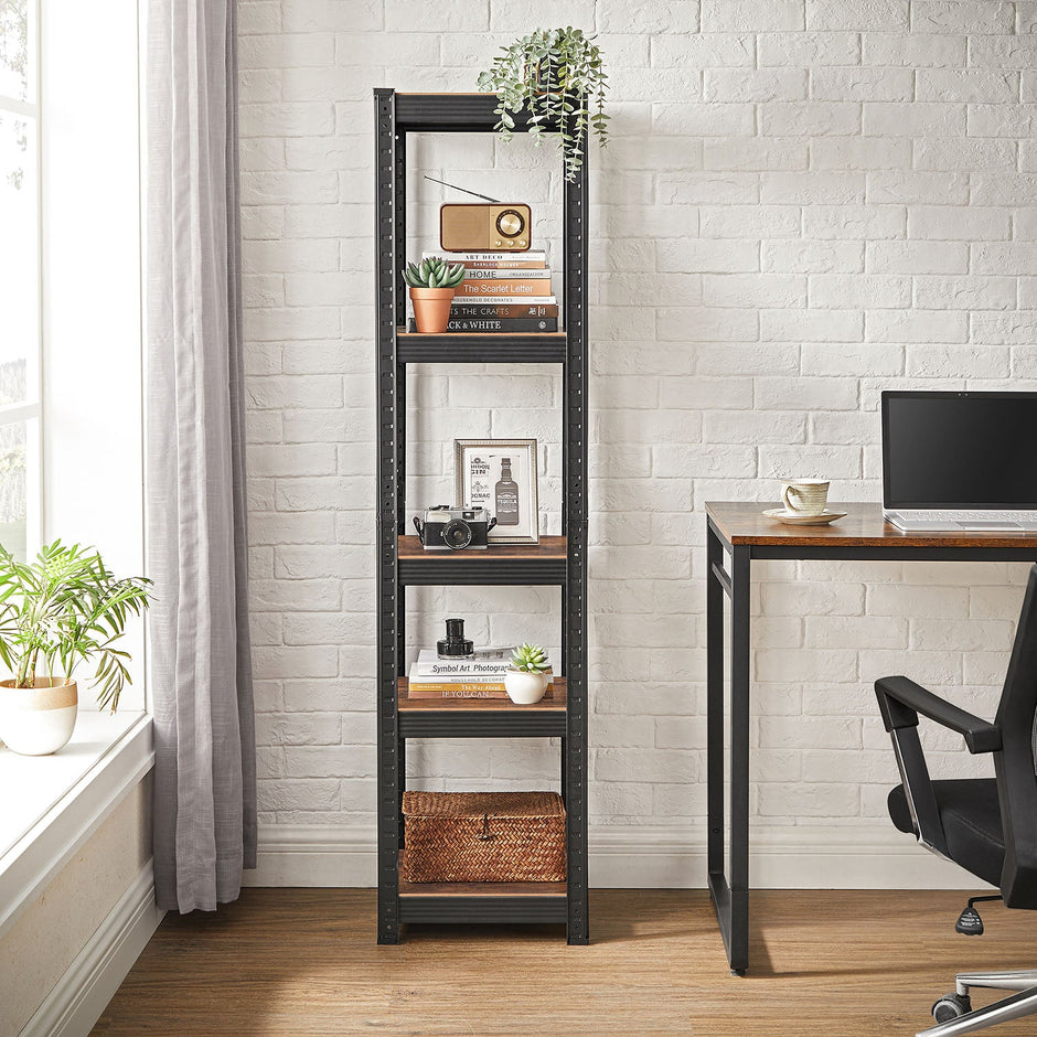 Set of 2 Industrial Shelving Units – Particle Board and Metal – Rustic Brown and Black – Adjustable Storage with 400 kg Load Capacity