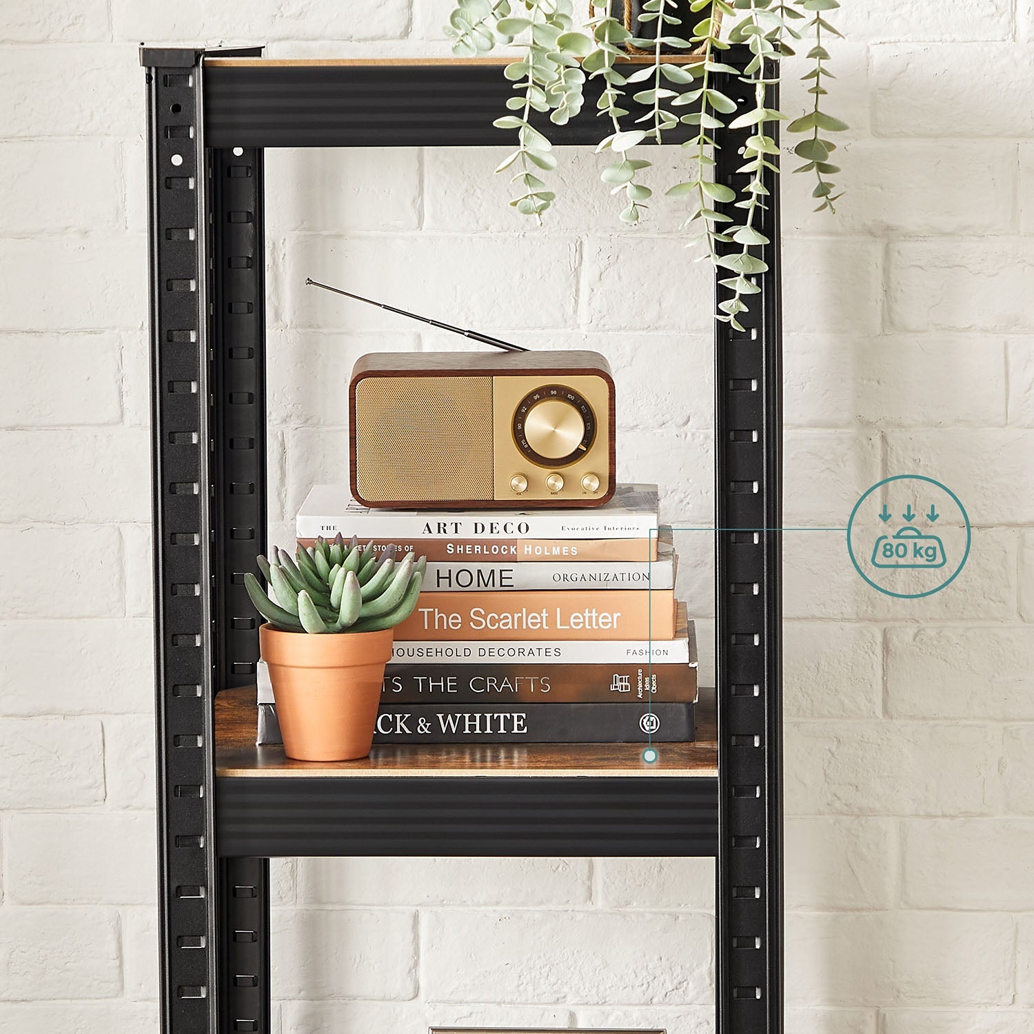 Set of 2 Industrial Shelving Units – Particle Board and Metal – Rustic Brown and Black – Adjustable Storage with 400 kg Load Capacity