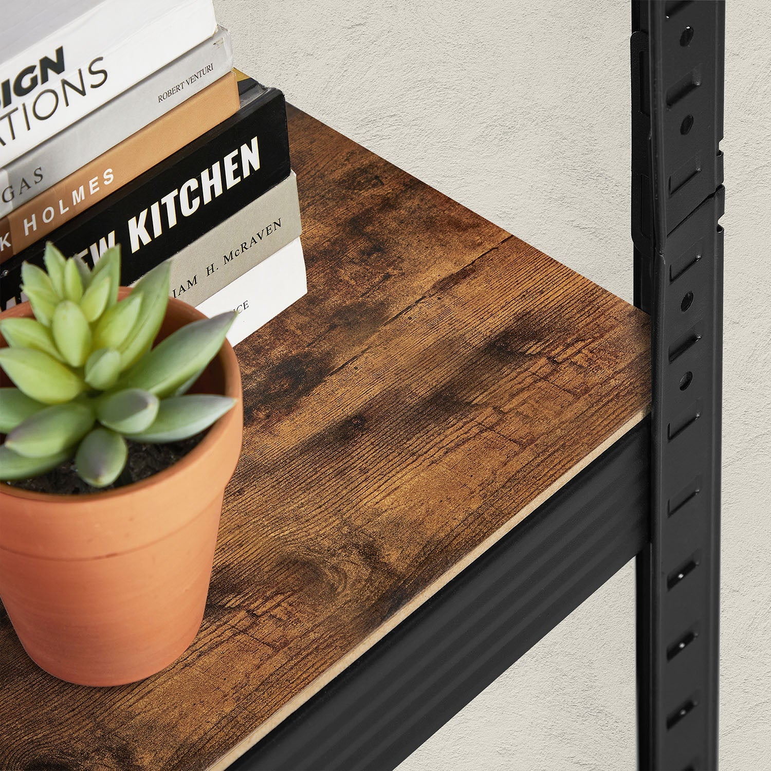 Set of 2 Industrial Shelving Units – Particle Board and Metal – Rustic Brown and Black – Adjustable Storage with 400 kg Load Capacity