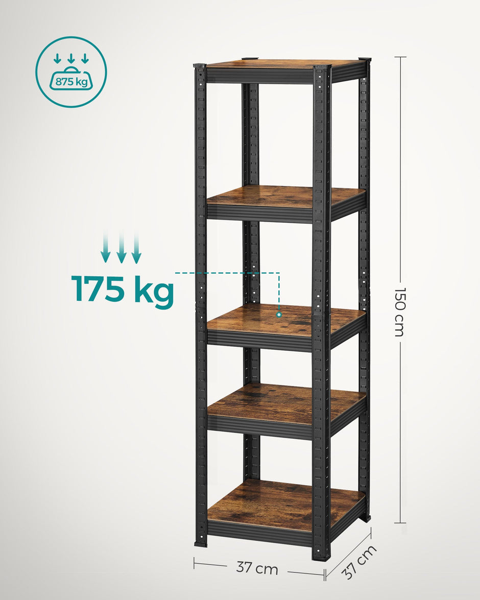 Set of 2 Industrial Shelving Units – Particle Board and Metal – Rustic Brown and Black – Adjustable Storage with 400 kg Load Capacity