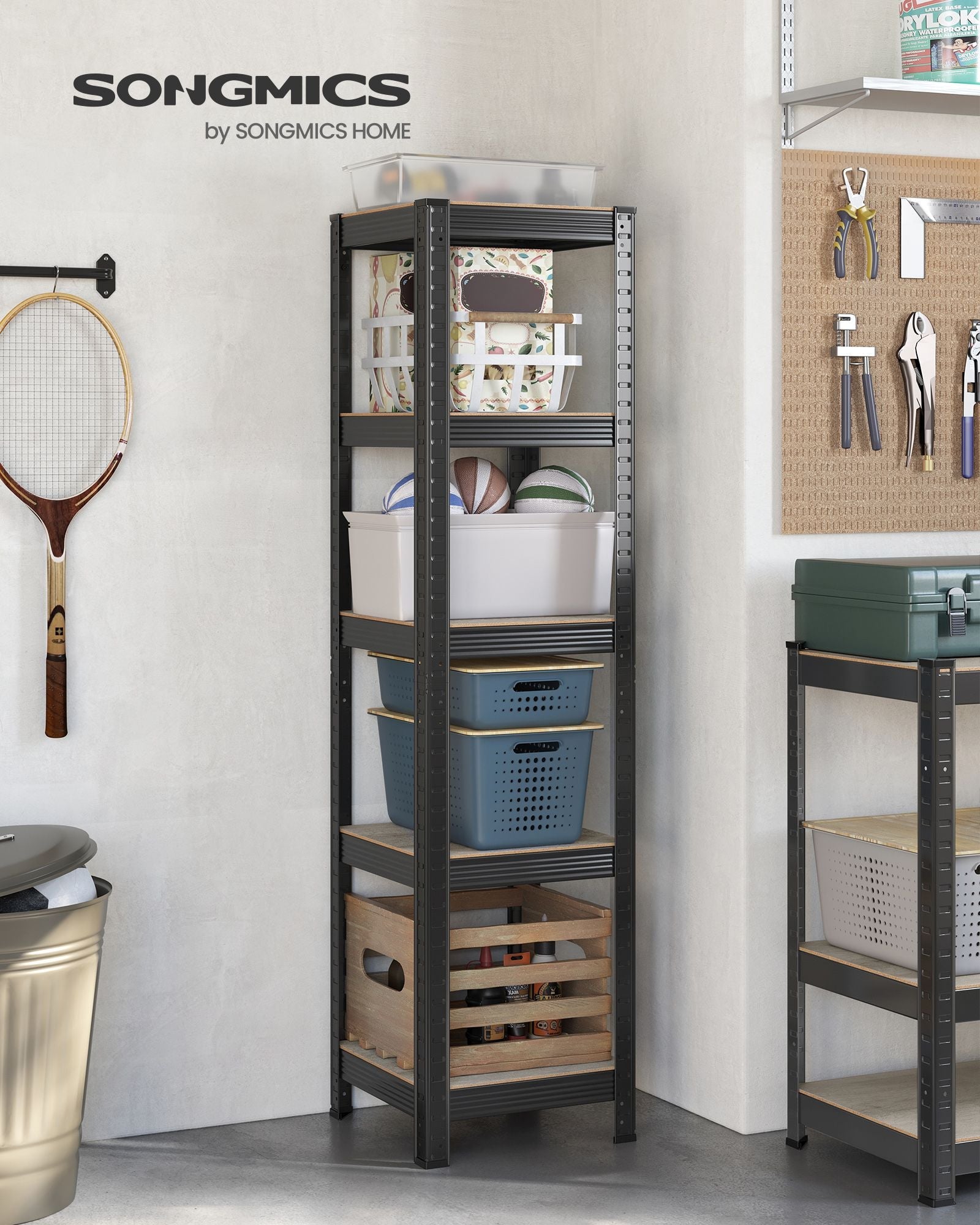 Shelving Unit – Metal and Wood – Greige and Black – Adjustable Storage with 400 kg Load Capacity