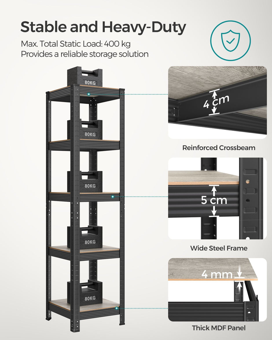 Shelving Unit – Metal and Wood – Greige and Black – Adjustable Storage with 400 kg Load Capacity