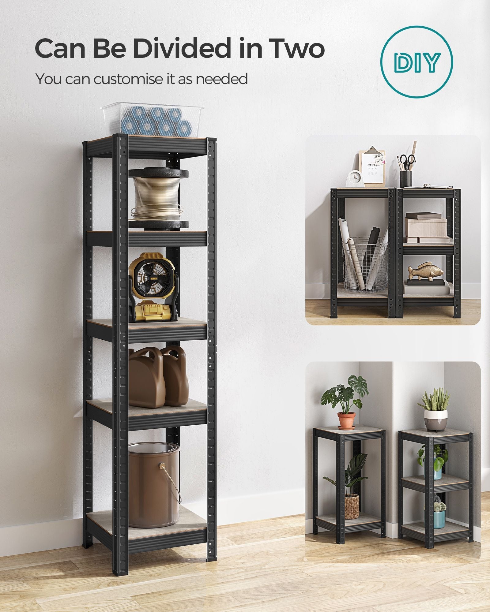 Shelving Unit – Metal and Wood – Greige and Black – Adjustable Storage with 400 kg Load Capacity