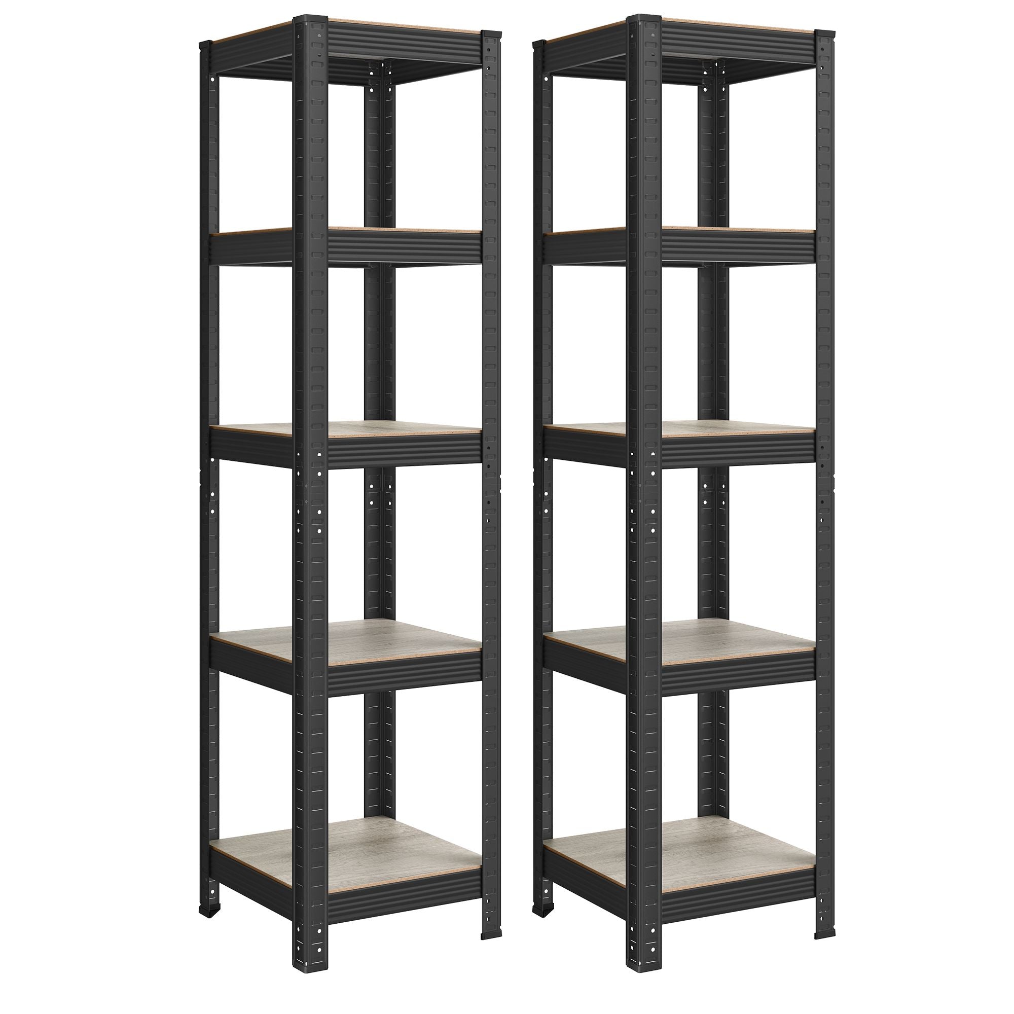 Set of 2 Shelving Units – Metal and Engineered Wood – Greige and Black – Adjustable Storage with High Load Capacity