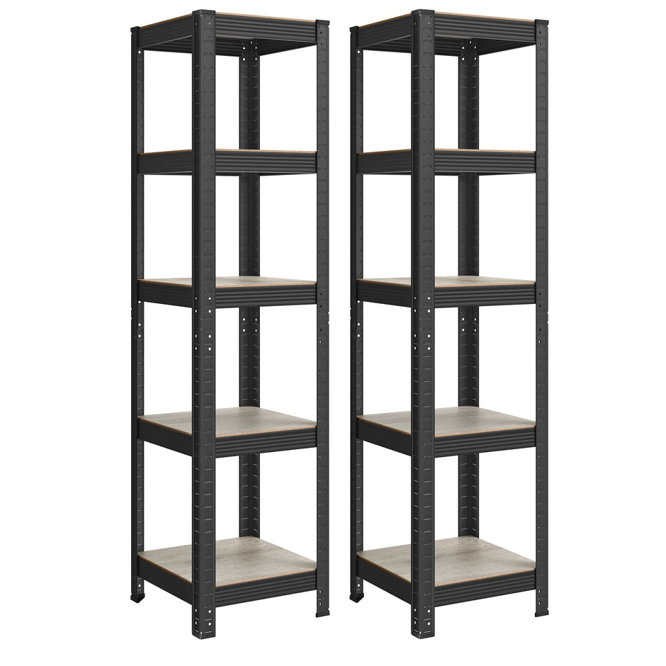 Set of 2 Shelving Units – Metal and Engineered Wood – Greige and Black – Adjustable Storage with High Load Capacity