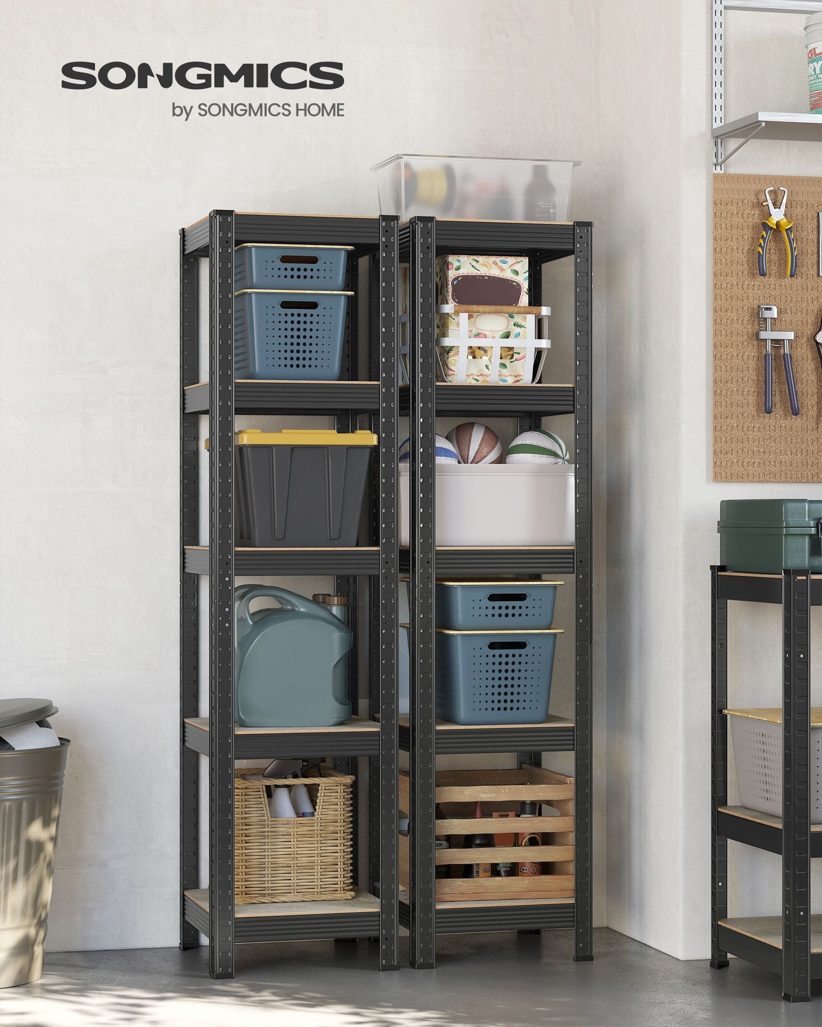 Set of 2 Shelving Units – Metal and Engineered Wood – Greige and Black – Adjustable Storage with High Load Capacity