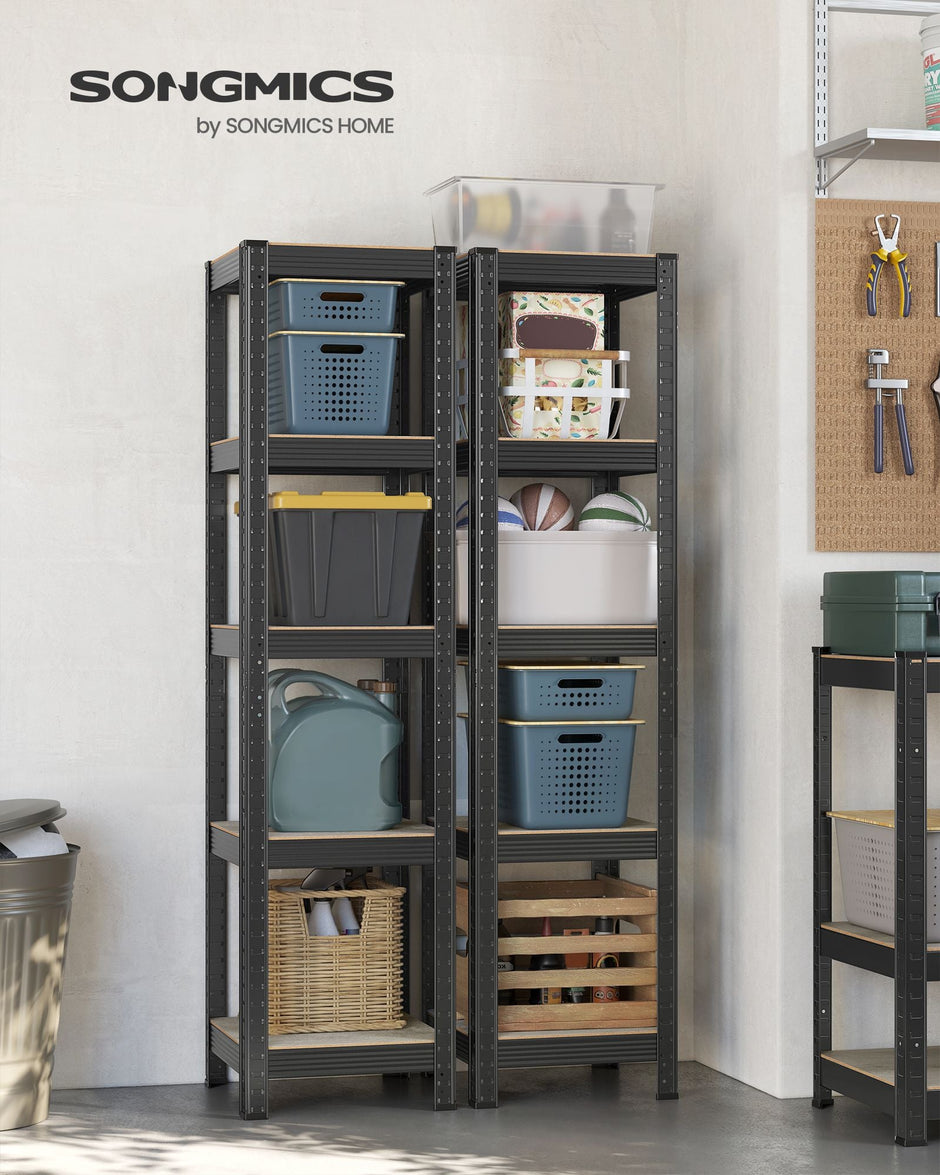 Set of 2 Shelving Units – Metal and Engineered Wood – Greige and Black – Adjustable Storage with High Load Capacity