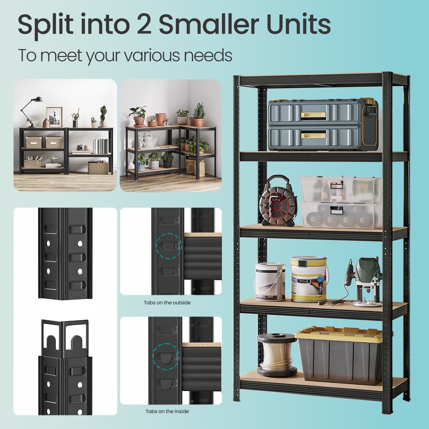 5-Tier Garage Storage Shelving – Metal – Black – Heavy-Duty Load Capacity