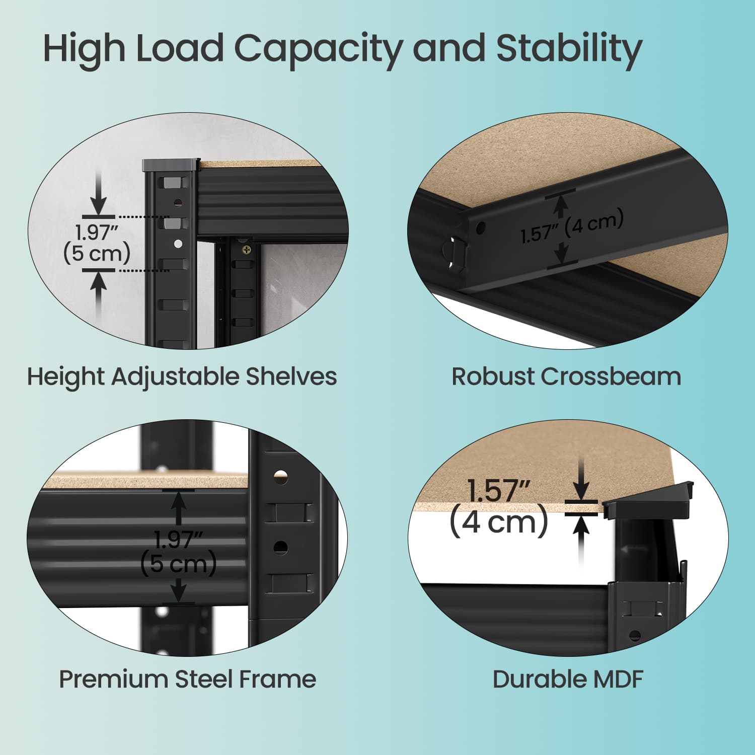 5-Tier Garage Storage Shelving – Metal – Black – Heavy-Duty Load Capacity