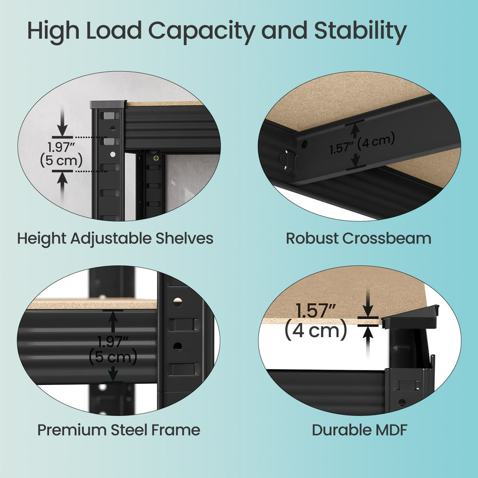 5-Tier Garage Storage Shelving – Metal – Black – Heavy-Duty Load Capacity