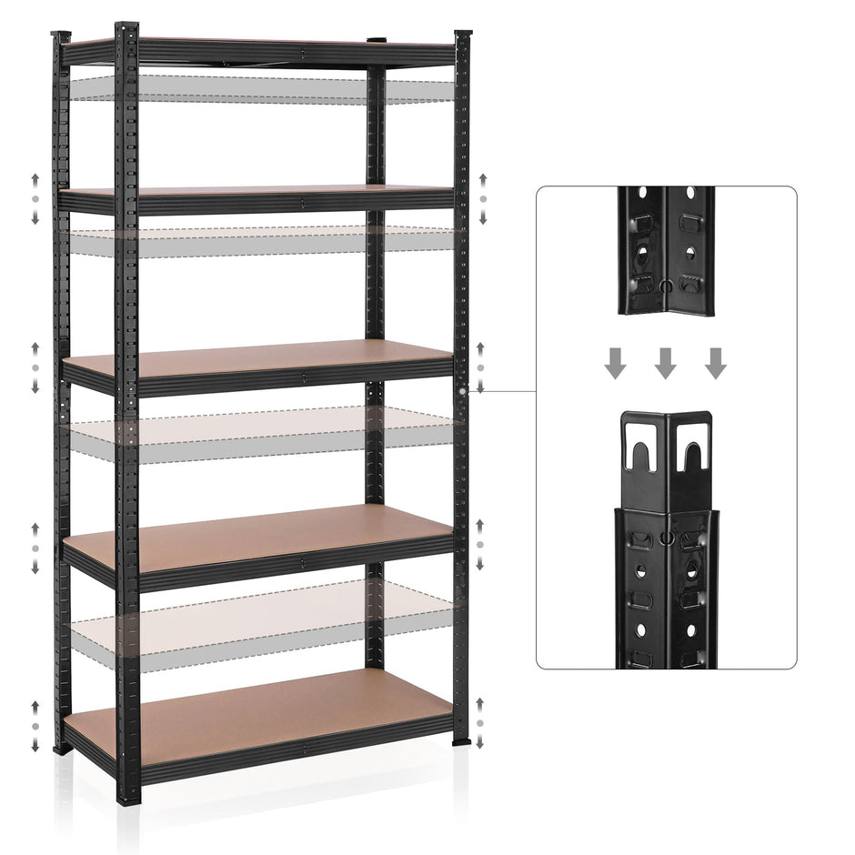 5-Tier Steel Shelving Unit – Steel – Silver – Adjustable Shelves, Max Load 875 kg