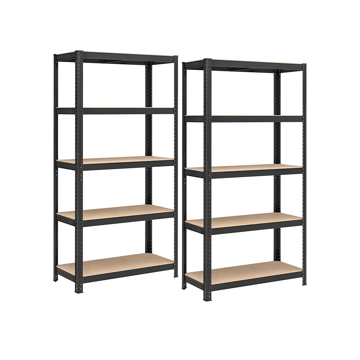 5-Tier Shelving Unit Set of 2 – Steel – Silver/Greige and Black/Rustic Brown – Adjustable Shelves, 650 kg Load Capacity