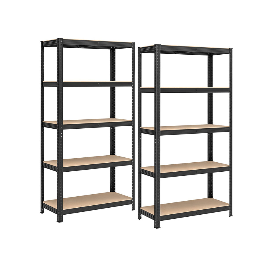 Set of 2 Garage Shelving Units – Steel – Silver – 5-Tier Adjustable Shelves, Max Load 875 kg