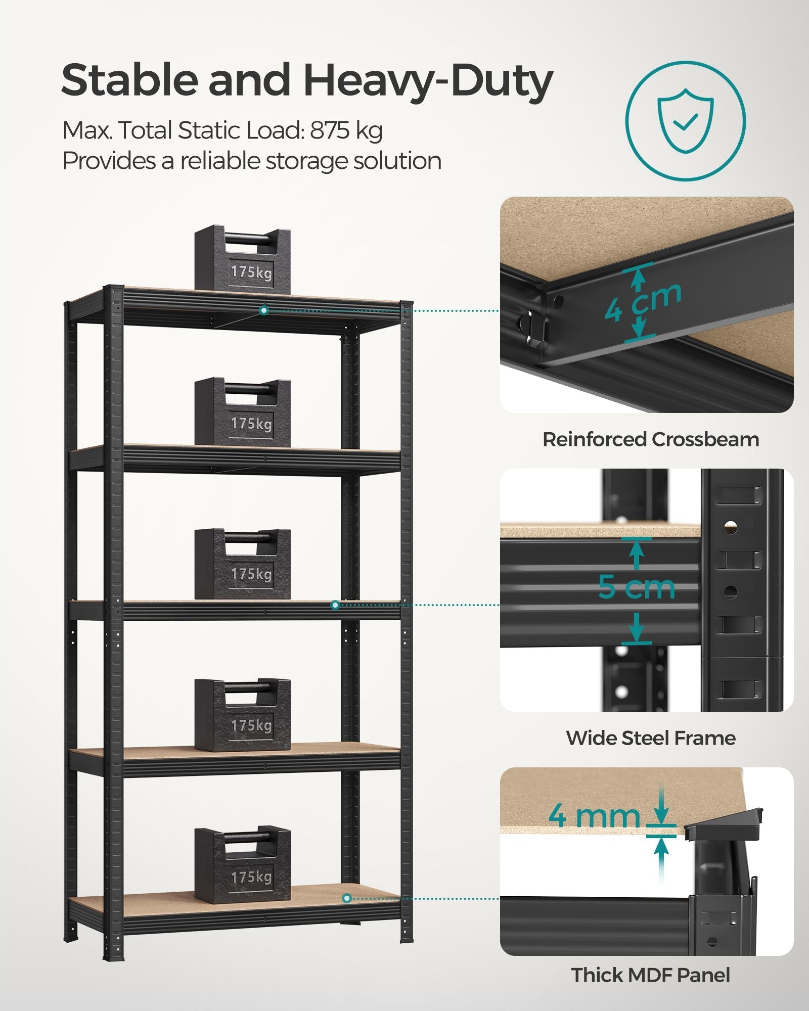 Heavy Duty Shelving Units – Reinforced Steel – Silver – Set of 2 with Adjustable Shelves and 875 kg Load Capacity