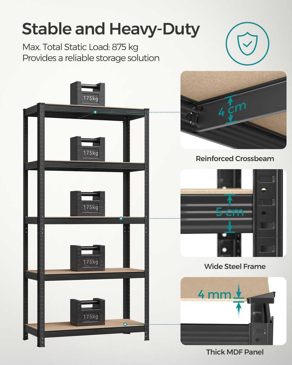 Heavy Duty Shelving Units – Reinforced Steel – Silver – Set of 2 with Adjustable Shelves and 875 kg Load Capacity