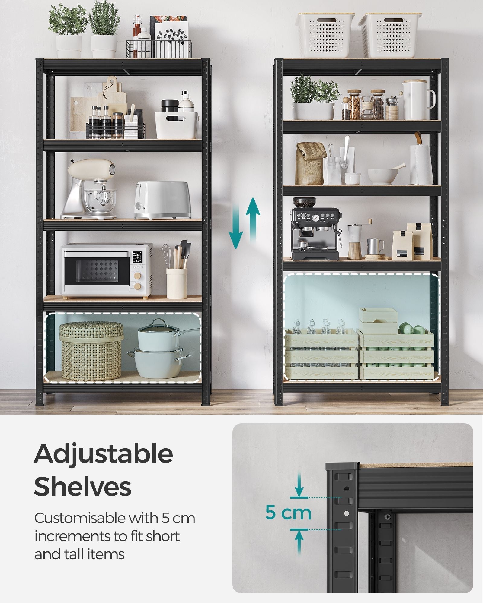 Heavy Duty Shelving Units – Reinforced Steel – Silver – Set of 2 with Adjustable Shelves and 875 kg Load Capacity