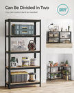 5-Tier Shelving Unit Set of 2 – Steel – Silver/Greige and Black/Rustic Brown – Adjustable Shelves, 650 kg Load Capacity