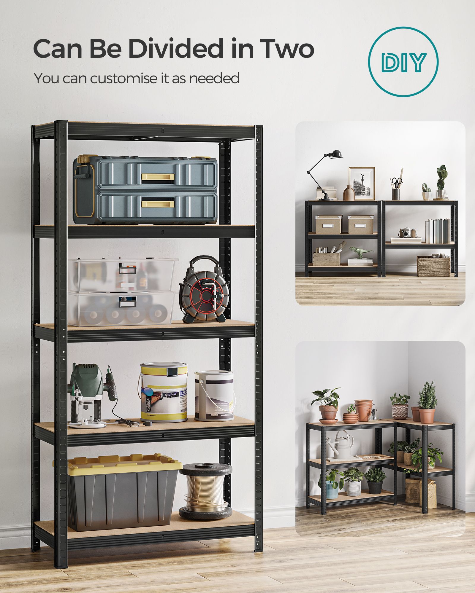 Heavy Duty Shelving Units – Reinforced Steel – Silver – Set of 2 with Adjustable Shelves and 875 kg Load Capacity