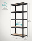 5-Tier Shelving Unit Set of 2 – Steel – Silver/Greige and Black/Rustic Brown – Adjustable Shelves, 650 kg Load Capacity