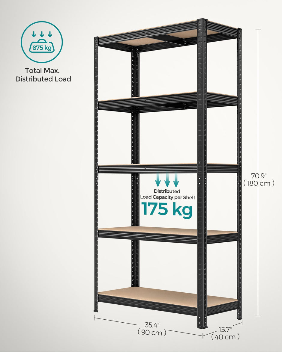 Heavy Duty Shelving Units – Reinforced Steel – Silver – Set of 2 with Adjustable Shelves and 875 kg Load Capacity
