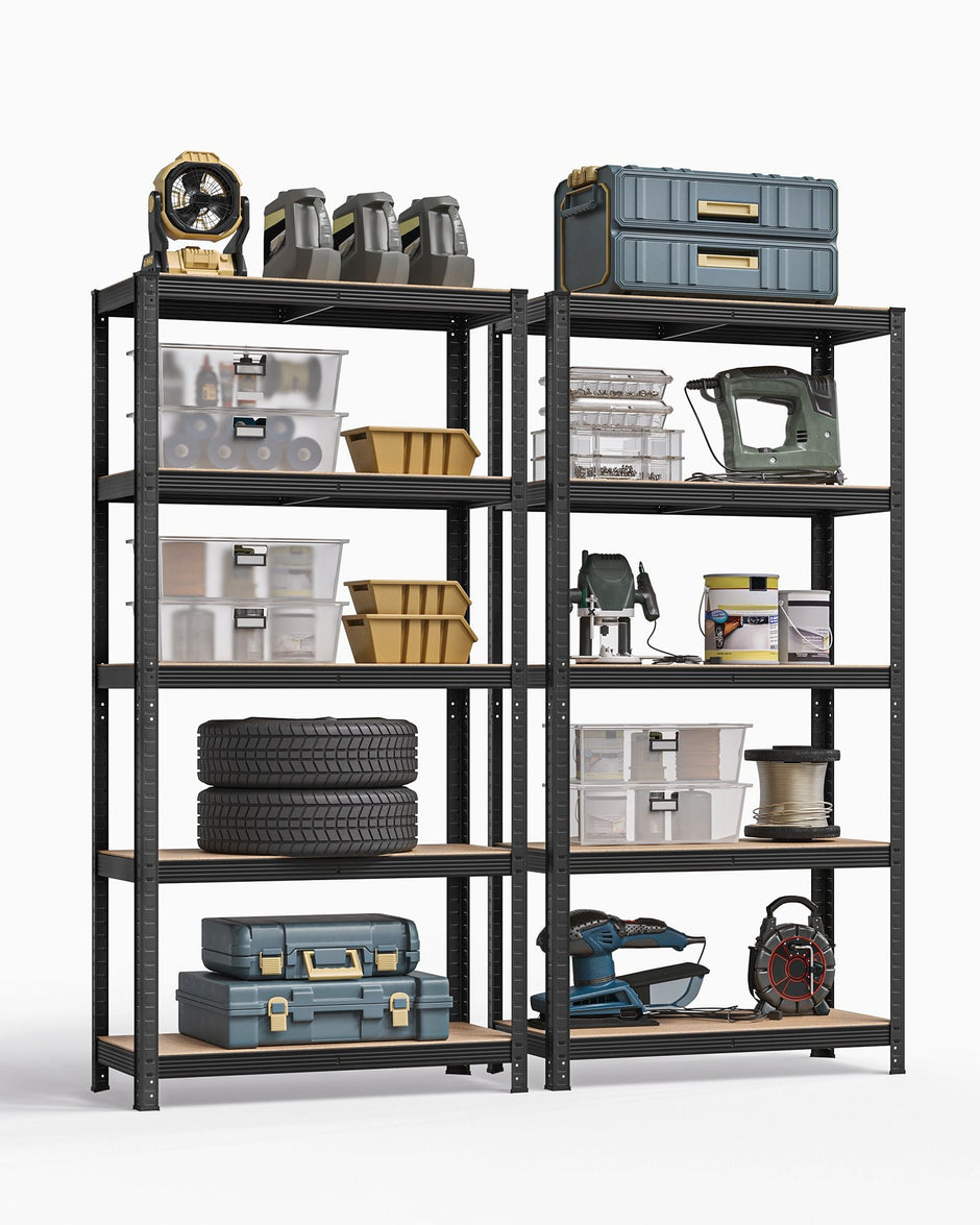 Heavy Duty Shelving Units – Reinforced Steel – Silver – Set of 2 with Adjustable Shelves and 875 kg Load Capacity
