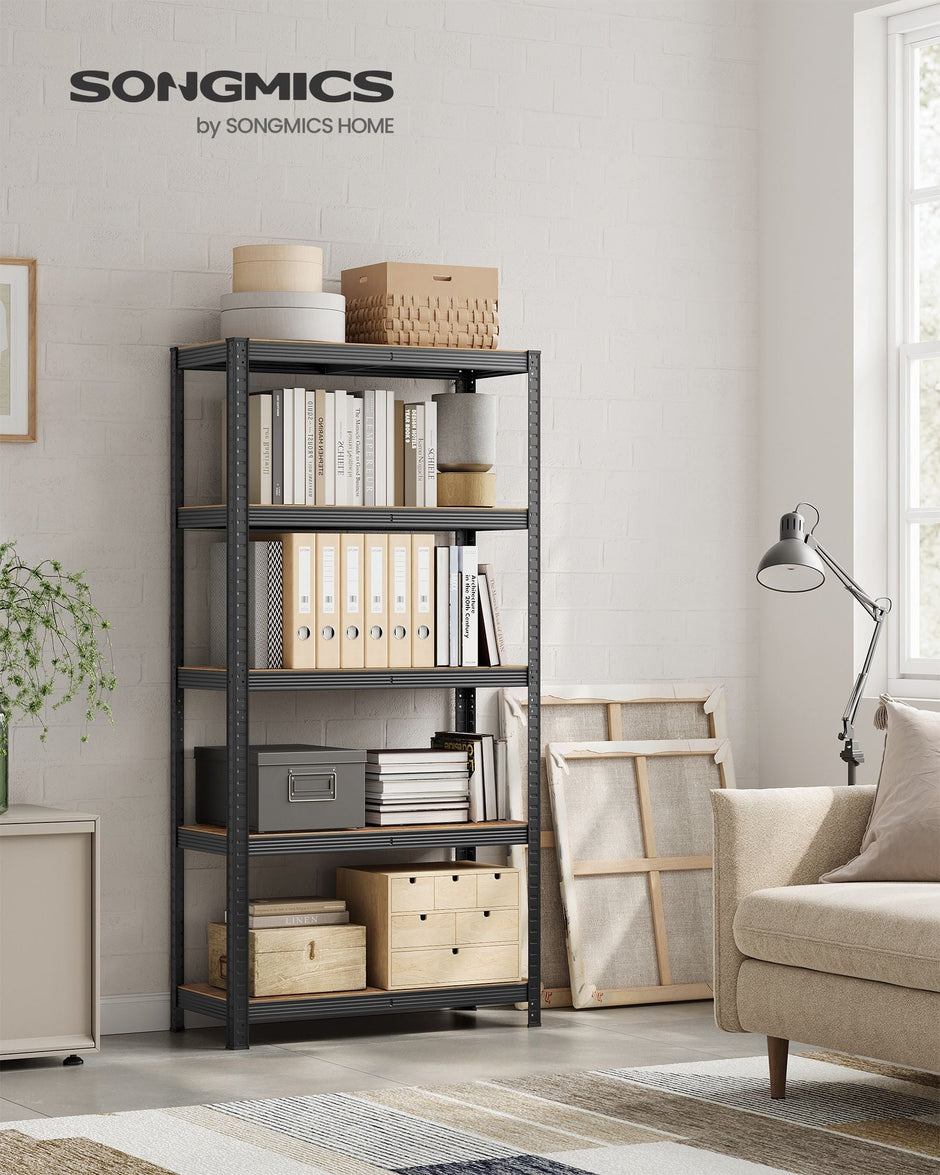 5-Tier Shelving Unit – Steel – Greige and Black – Adjustable Shelves, Max. Load 875 kg