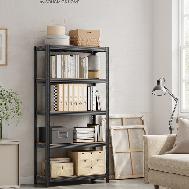5-Tier Shelving Unit – Steel – Greige and Black – Adjustable Shelves, Max. Load 875 kg