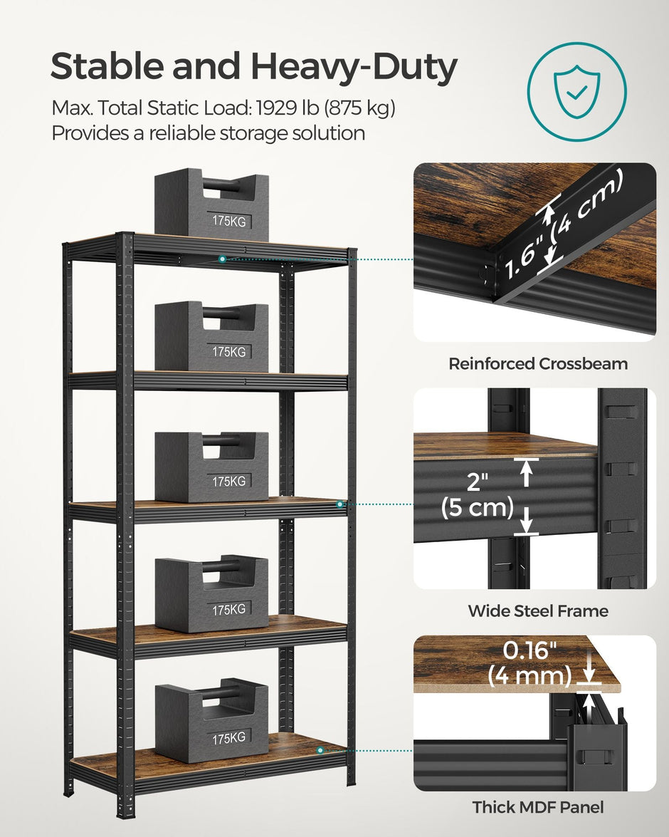 5-Tier Shelving Unit – Steel – Greige and Black – Adjustable Shelves, Max. Load 875 kg