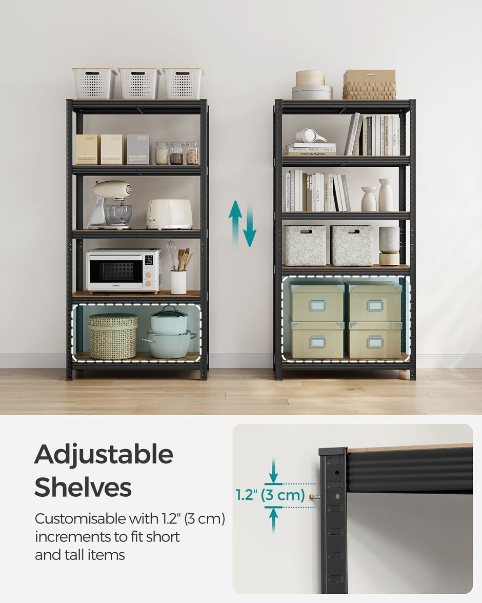 5-Tier Shelving Unit – Steel – Greige and Black – Adjustable Shelves, Max. Load 875 kg