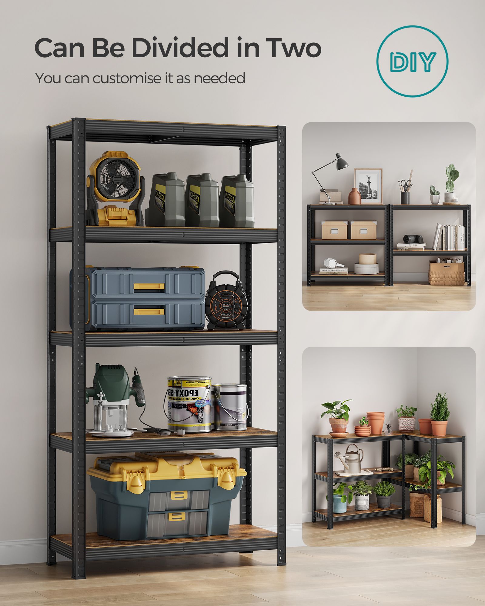 5-Tier Shelving Unit – Steel – Greige and Black – Adjustable Shelves, Max. Load 875 kg