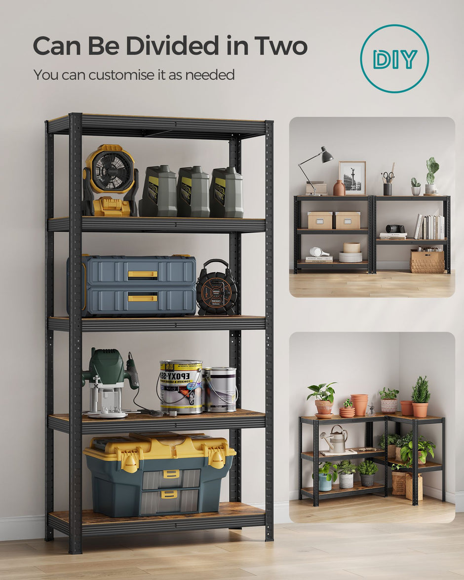 5-Tier Shelving Unit – Steel – Greige and Black – Adjustable Shelves, Max. Load 875 kg
