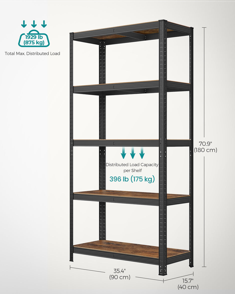 5-Tier Shelving Unit – Steel – Greige and Black – Adjustable Shelves, Max. Load 875 kg