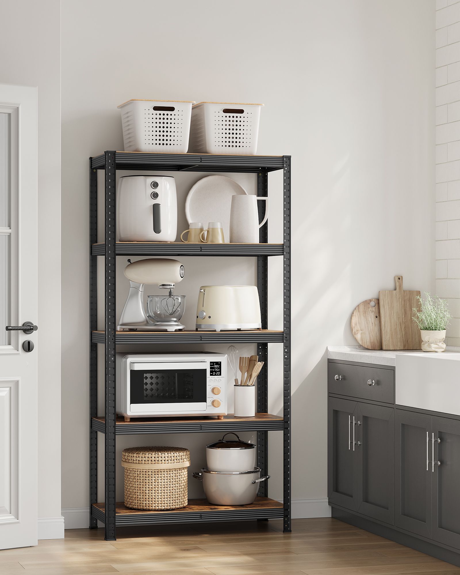 5-Tier Shelving Unit – Steel – Greige and Black – Adjustable Shelves, Max. Load 875 kg