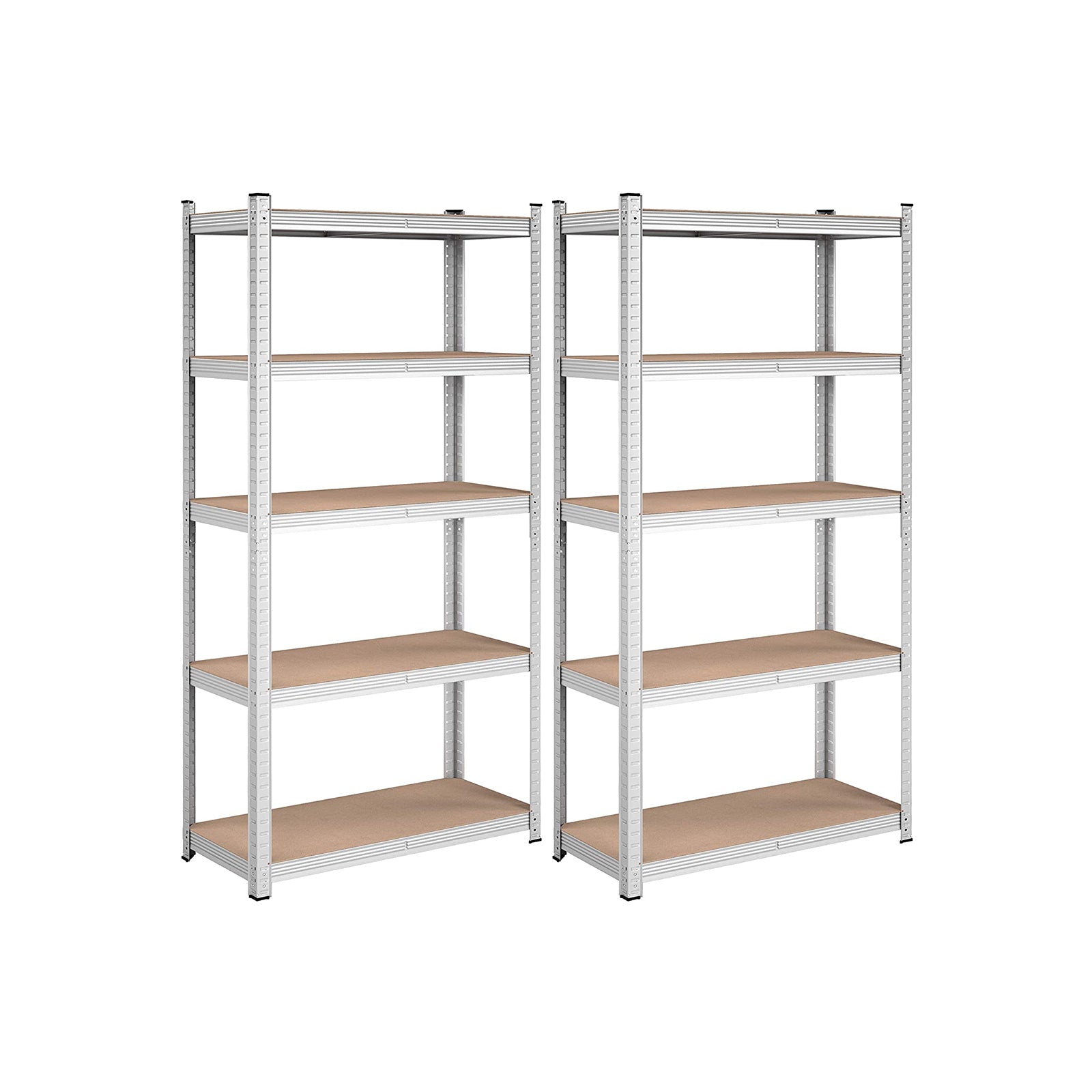 Set of 2 Garage Shelving Units – Steel – Silver – 5-Tier Adjustable Shelves, Max Load 875 kg