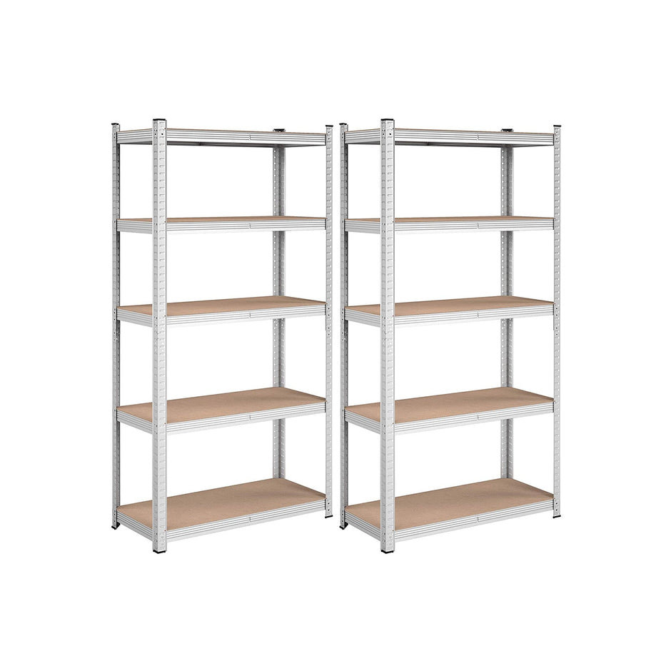 Set of 2 Garage Shelving Units – Steel – Silver – 5-Tier Adjustable Shelves, Max Load 875 kg