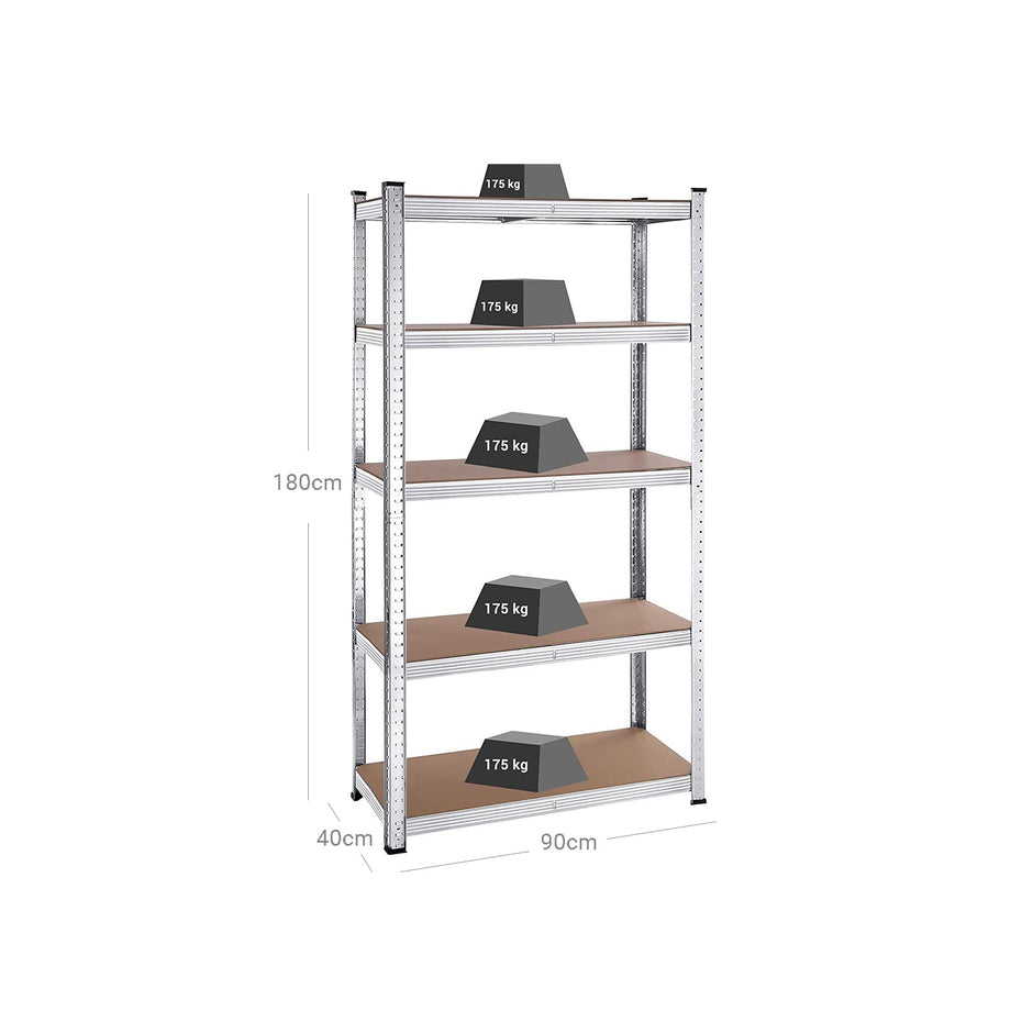 Set of 2 Garage Shelving Units – Steel – Silver – 5-Tier Adjustable Shelves, Max Load 875 kg